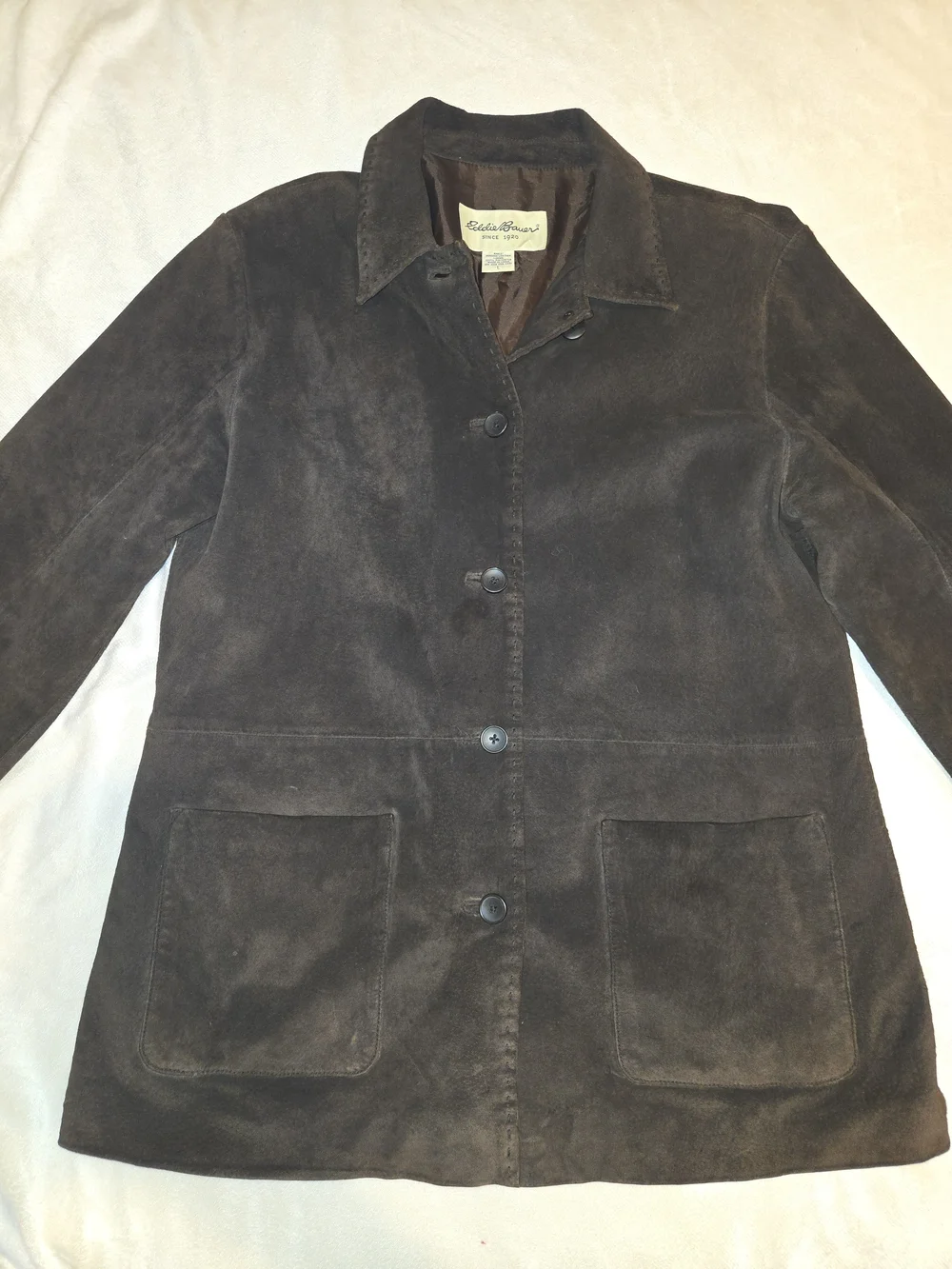 Vintage Eddie Bauer Women's Brown Suede Button-Front Coat